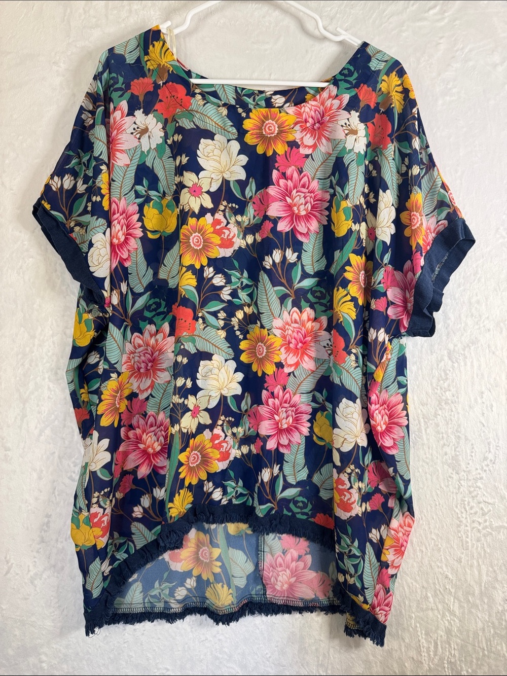 Umgee Navy Floral Short-Sleeve Blouse XL